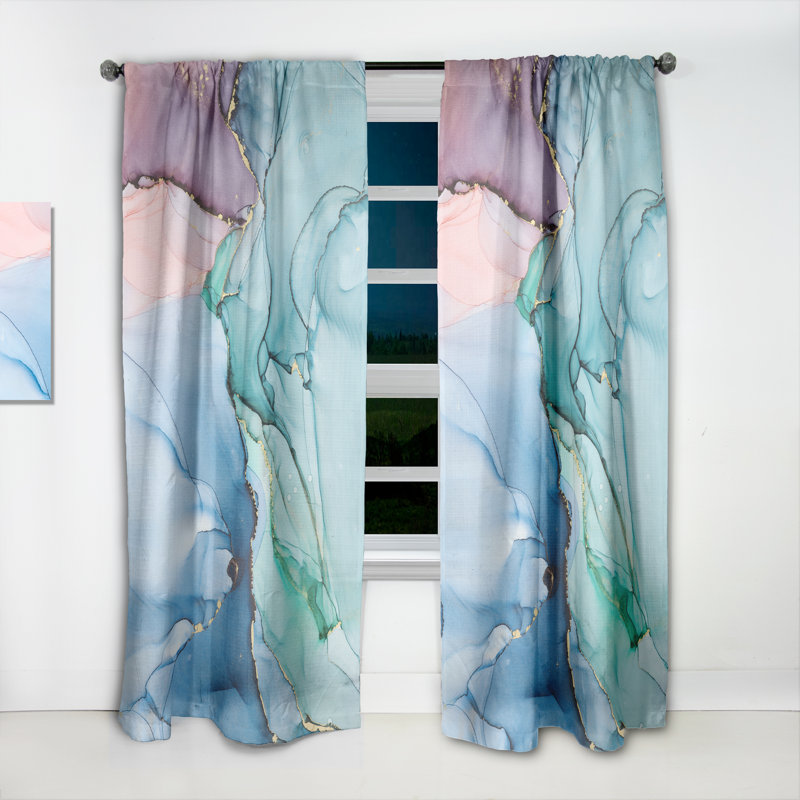 Vert et bleu Tender liquide Art IV - rideau en velours moderne - obscurcissant - 1 panneau