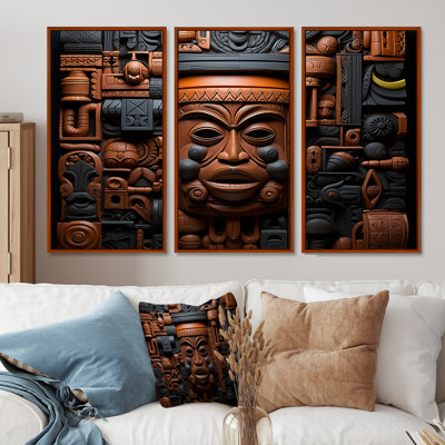 Brun et noir, motifs de Kuba africain - Masque africain, art mural