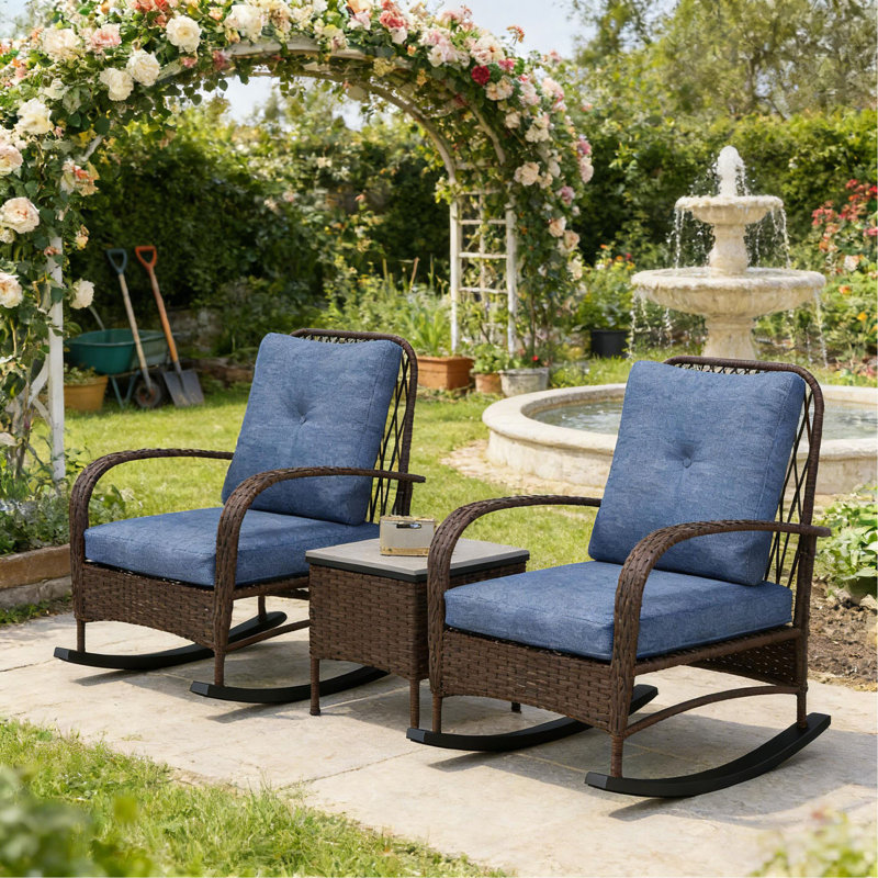 Bistro Set,Balcony Furniture Set,3 Piece Wicker Patio Furniture Set, Dark Brown