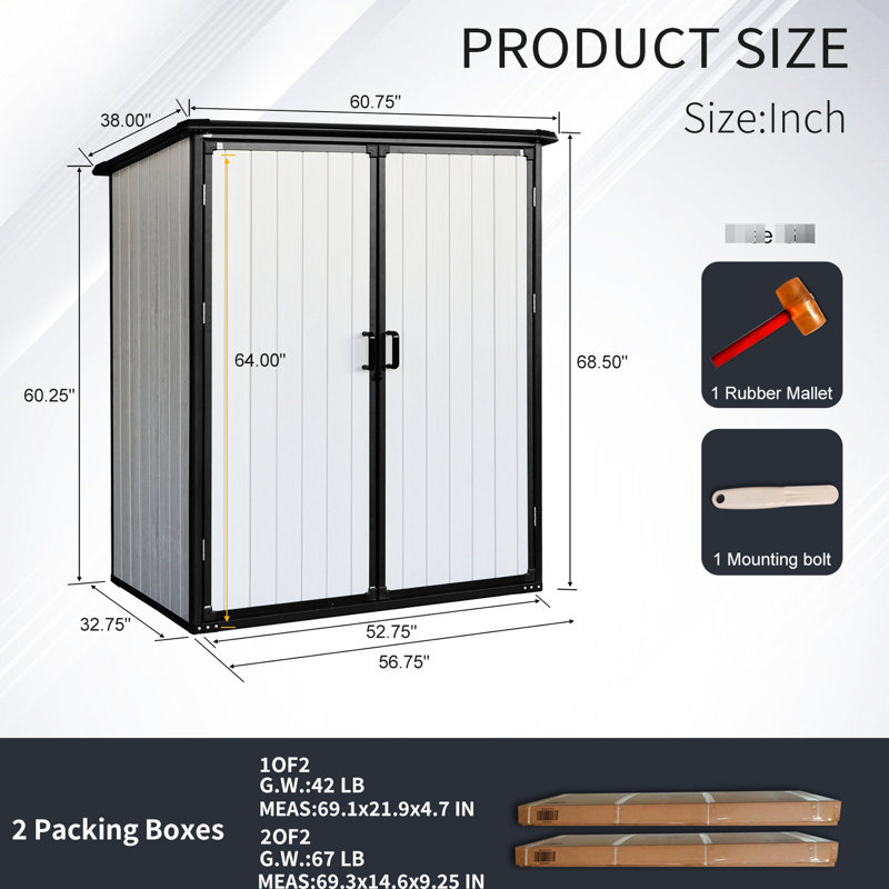 Armoire verrouillable d'extérieur de 5 x 3 pi: remise imperméable en résine pour les vélos, abri de patio protégé, spacieux et polyvalent, offert en masse