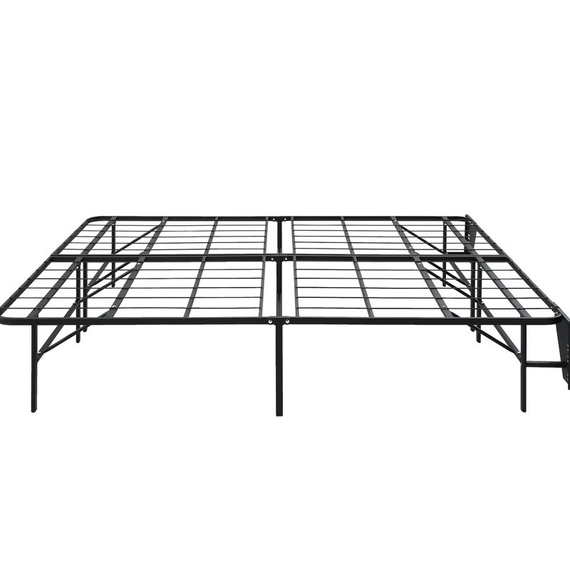 Structure de lit grand noir en métal avec structure pliable et profil haut de 14 pouces en profil, Grand lit