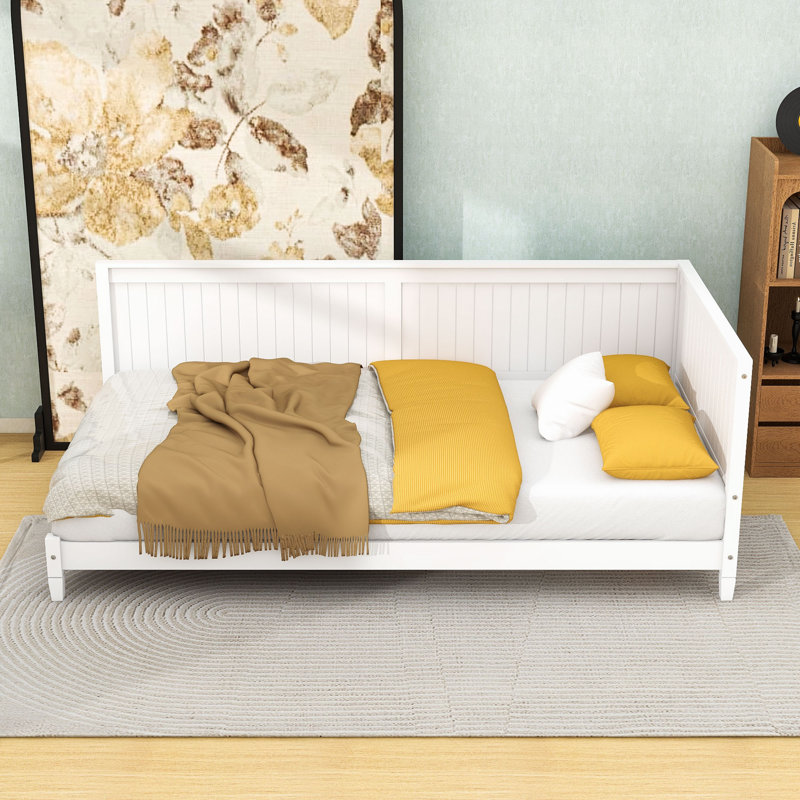 Lit de jour simple en bois avec lattes et pieds, Blanc