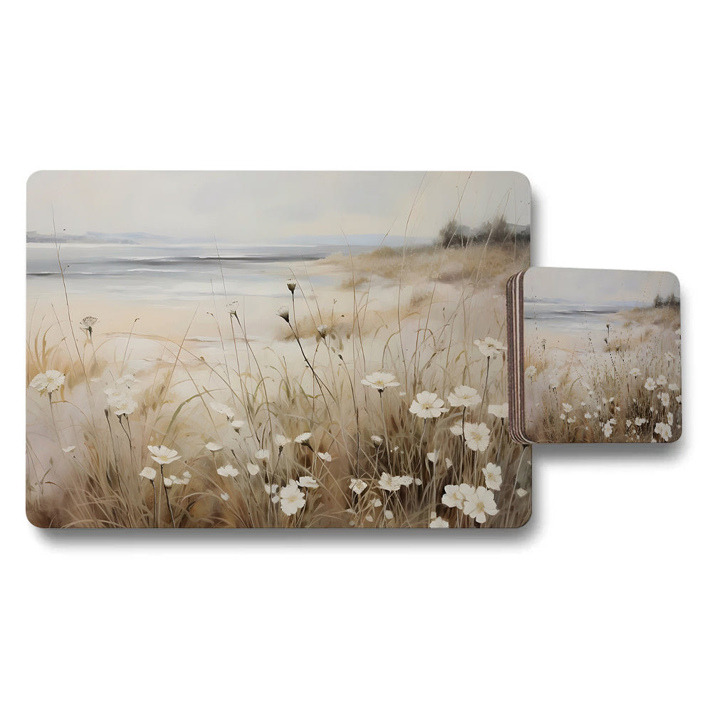 Beach Meadow Floral Placemat And Coaster Set For Dining Table