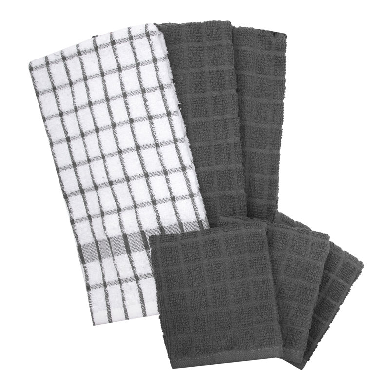 Cotton Plaid Kitchen Towel Linen Set, Graphite