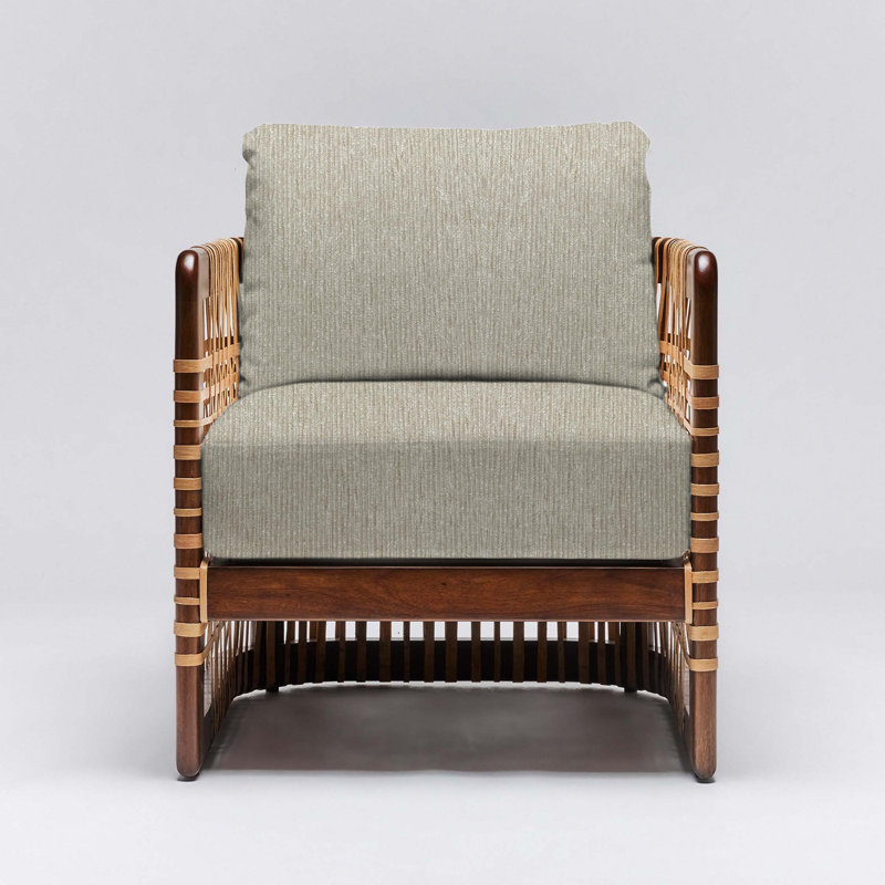 Fauteuil Palms, Cérusé blanc, Similicuir paille