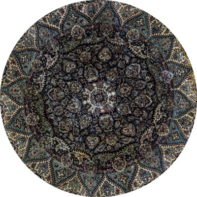 Tapis noir rond de haute qualité noué à la main