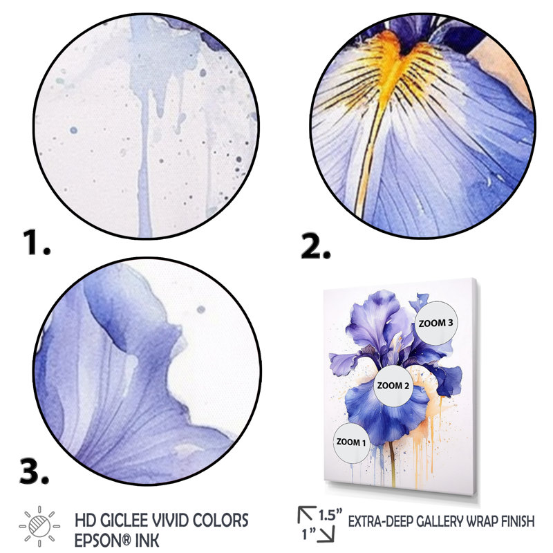 Impression sur toile mauve, gris et iris II, H 32 po x l 16 po x P 1 po, Encadrement doré