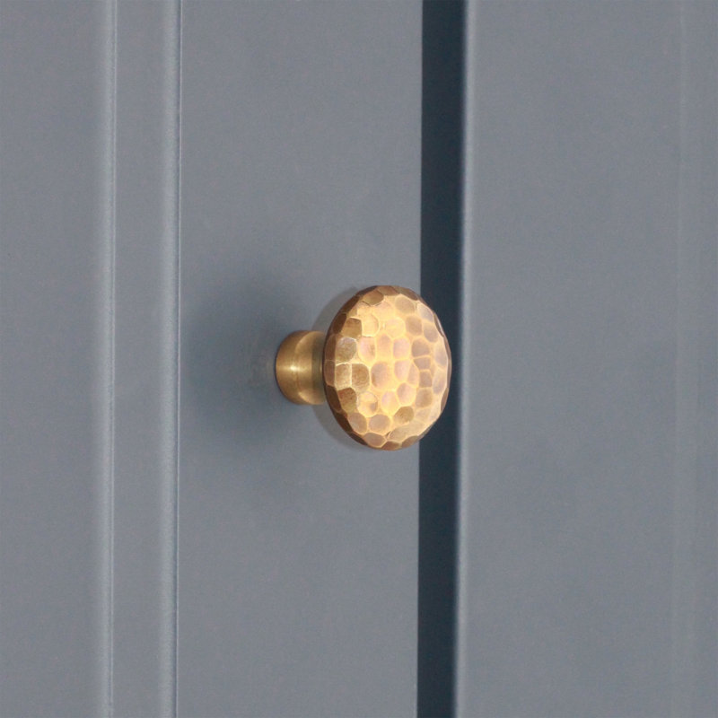 Hammered Mushroom Cupboard Knob, Aged Brass, 3.8 cm