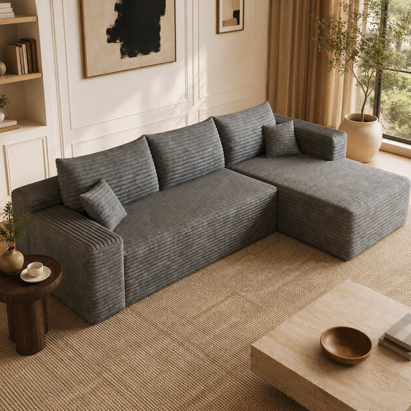 Canapé modulaire réversible, méridienne en velours côtelé
