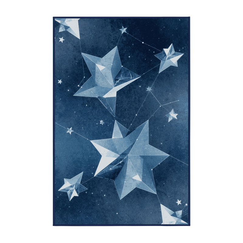 Tapis bleu lavable à la machine à motif géométrique Pavle, 2 x 3