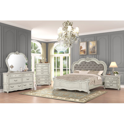 Gladstone 5-Piece Vintage Ivory California King Bedroom Set (Bed, Dresser With Mirror, Chest, Nightstand) -  Willa Arloâ¢ Interiors, AF63E176282548F3A9B220CFD2EB1F4B