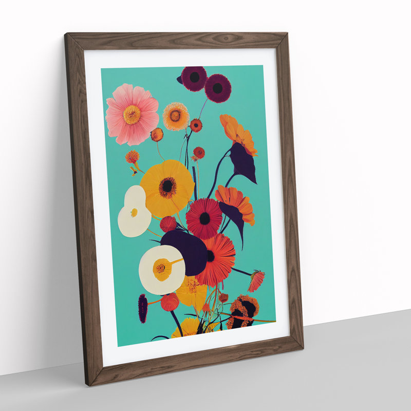 Retro Flowers No.4 - Framed Print, 46cm H x 34cm W x 2cm D, Brown Framed
