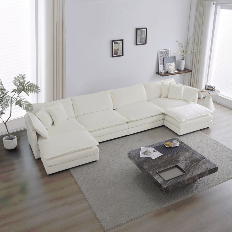 Canapé en forme de U idéal pour les week-end relaxants Canapé confortable avec méridienne réversible, grand canapé modulaire, double repose-pieds supplémentaire en chenille