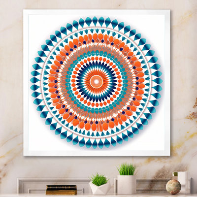 Exquis mandala en rétro bleu et orange sur toile