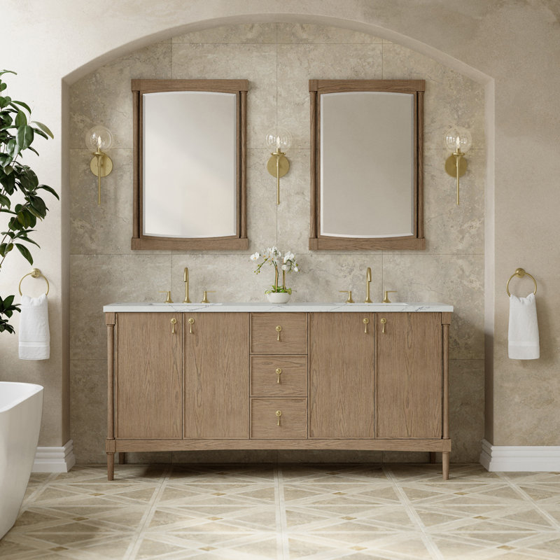 Kinnsden 72" W Double Vanity w/ FreePower Wireless Charger, Weathered Oak, Ethereal Noctis Silestone
