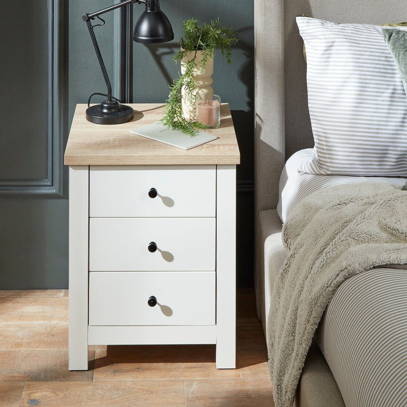 Maryhannah 45cm W Manufactured Wood Bedside Table, White, 3 Drawers