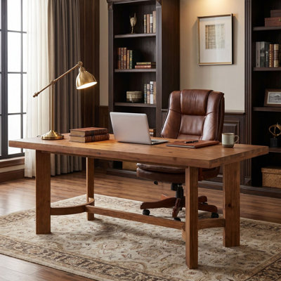 Bureau en bois massif de 63 po de long avec plateau de table épaissi de 1,97 po, bureau d'ordinateur de ferme pour le bureau à domicile, le salon, la pièce robuste, la salle de conférence