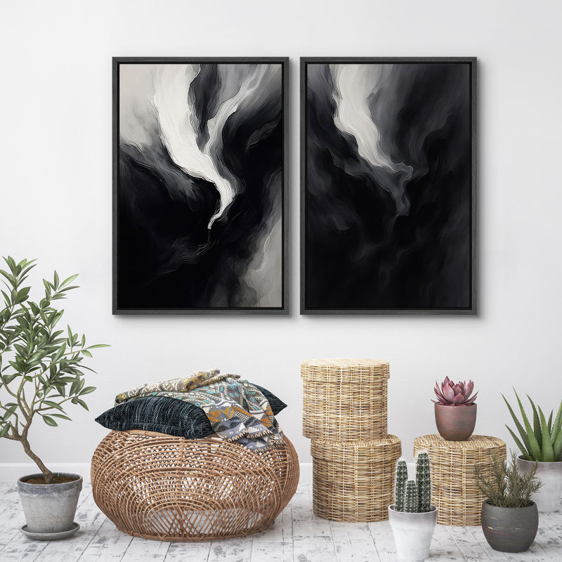 2 pièces, reproduction d'art sur toile encadrée pour une décoration moderne, H 24 po x l 16 po, Noir