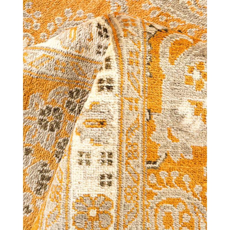 Tapis unique noué à la main Glectel Eclectic - doré, 9 pi x 12 pi