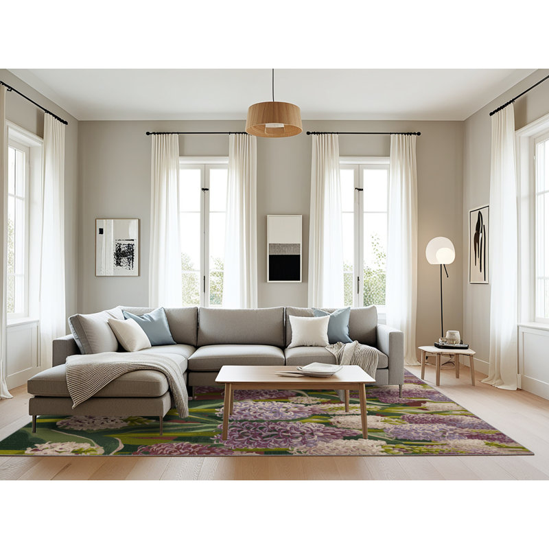 Machine Washable Botanical Gray Area Rug, Rectangle 8' x 12'