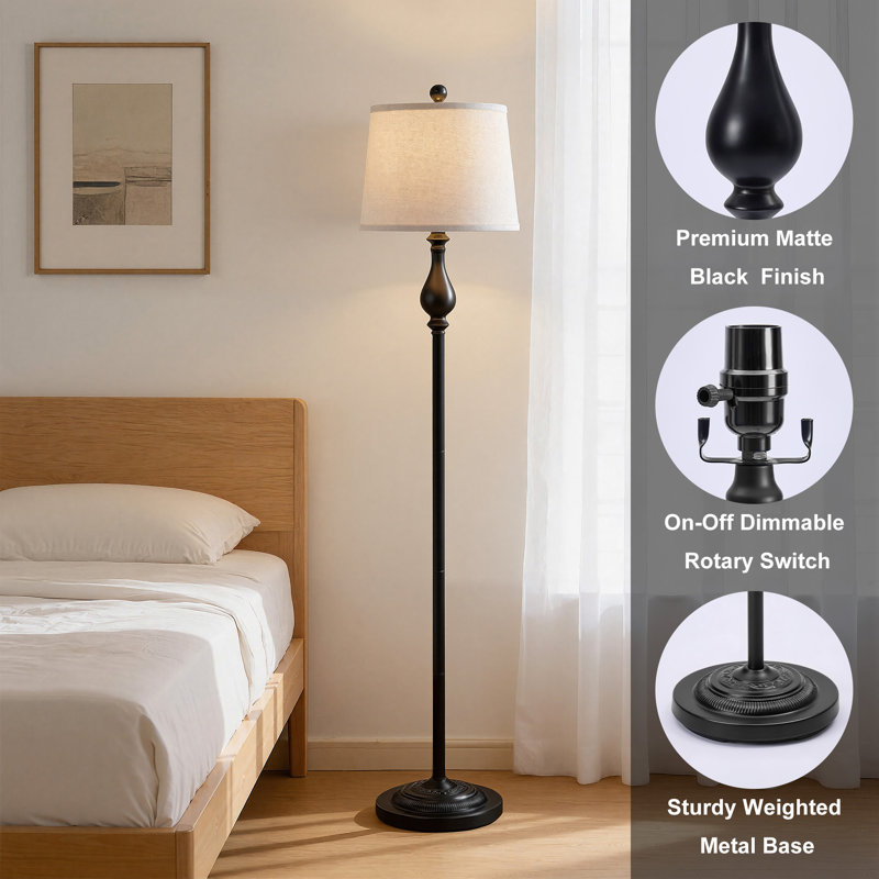 Janousek 62.5" Traditional Metal Floor Lamp with 3-Way Dimmable and Roman Column Design, Matte Black