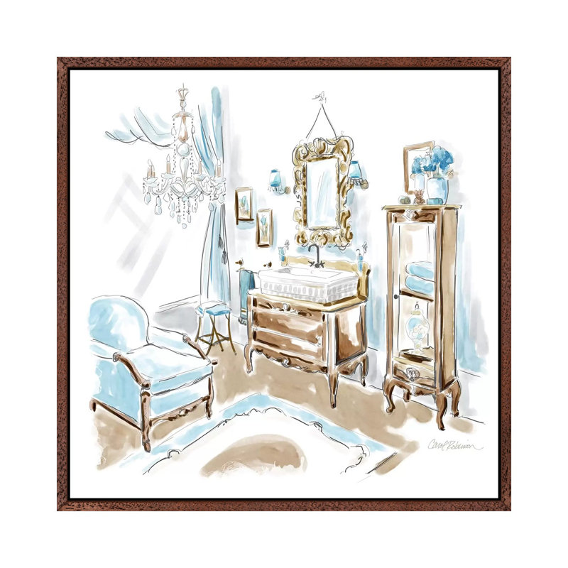 Blue Opulence I by Carol Robinson - Painting on Canvas, 66.04 cm H x 66.04 cm W, Classic Brown Wood Framed