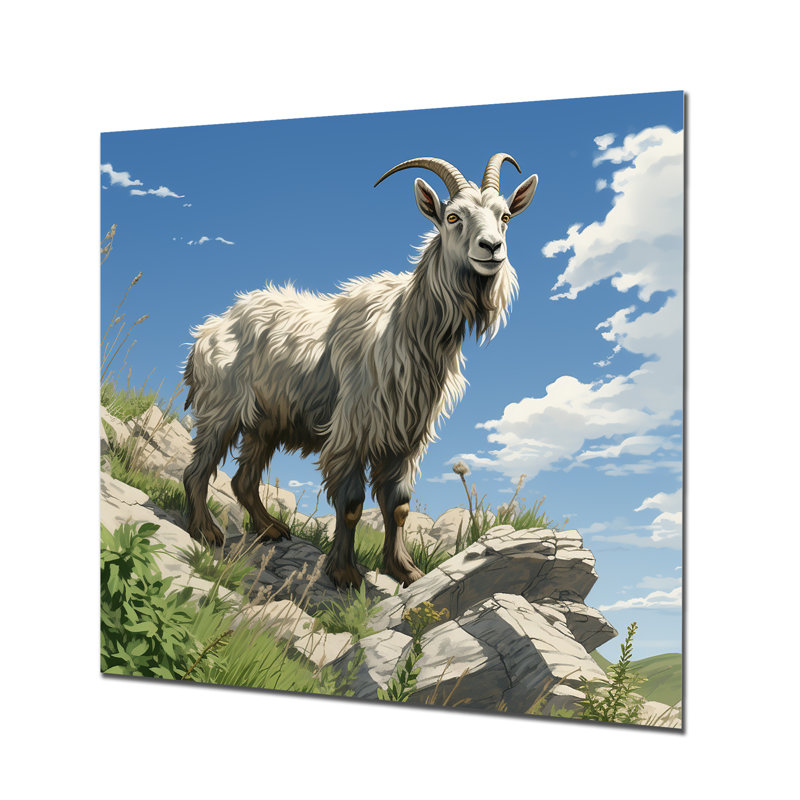 Montagne, chèvre de montagne, aventure - Art mural en métal animal de chèvre, H 36 po x l 36 po