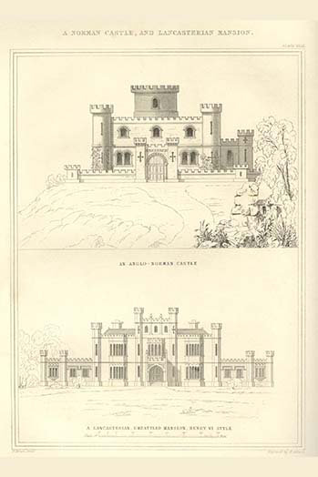 Château normand et manoir du lancashire-impression d’art graphique, H 36 po x l 24 po x P 1,5 po