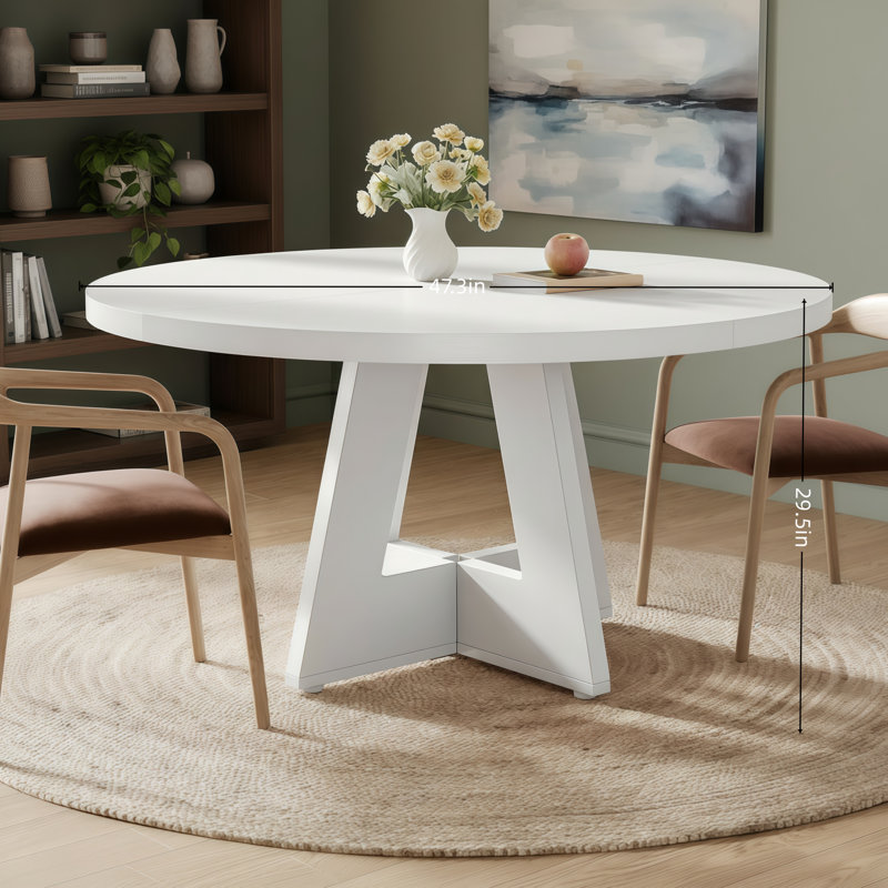 Table de salle à manger ronde blanche pour 4 à 6 personnes: base en bois, idéale pour la cuisine et les espaces de vie.