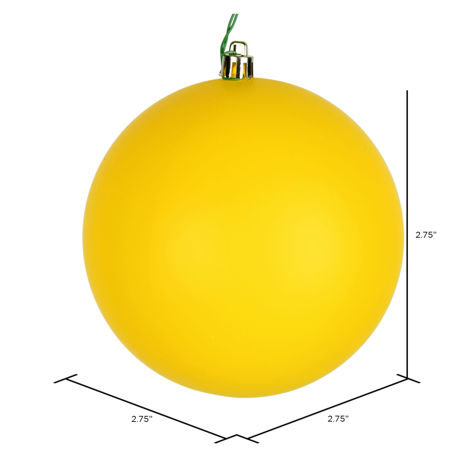 Shatterproof Bauble, 2.75" H x 2.75" W x 2.75" D, Matte Yellow