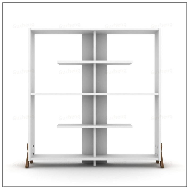 Furnish Home Store Kipp Wood Frame Etagere Open Back 6 Shelves Bookcase, Industrial Design For Office And Living Rooms, Large Organizer