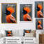 Reproduction d'art mural orange, oiseaux noirs et plumes II-283809464-283809463