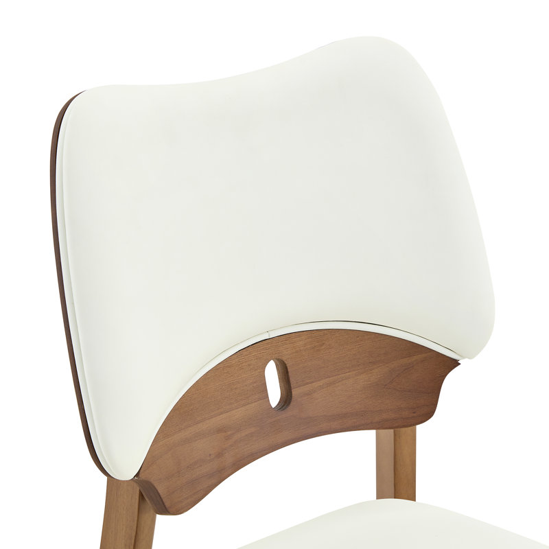 Chaises de salle à manger rembourrées modernes avec structure en bois incurvée, Blanc / Brun