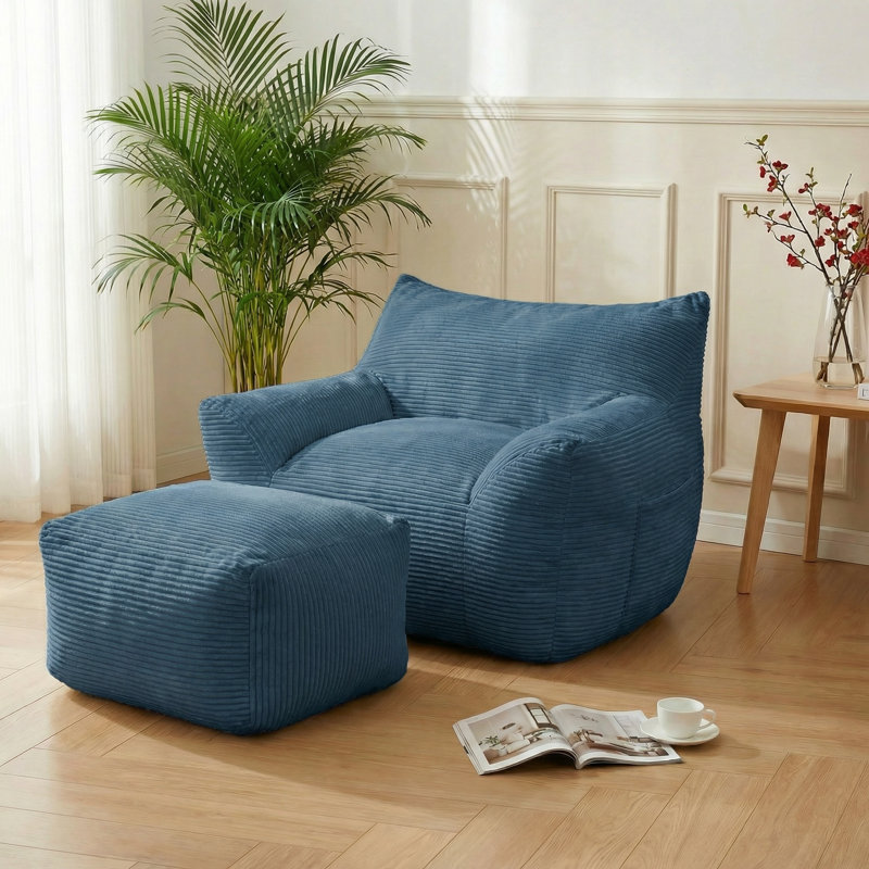 Oversized Adult Bean Bag Chair - High-Resilience Shredded Foam Ergonomic Lazy Sofa with Ottoman for Living Room Bedroom Dorm