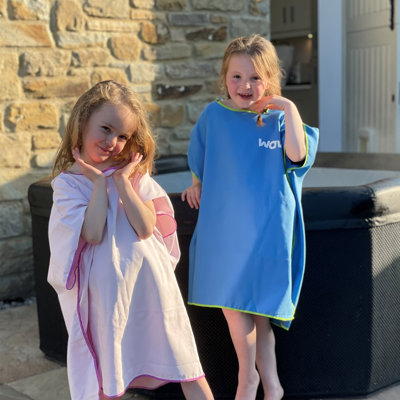 Wave Spa Children's Hooded Microfibre Robe | Quick-Dry Poncho Towel