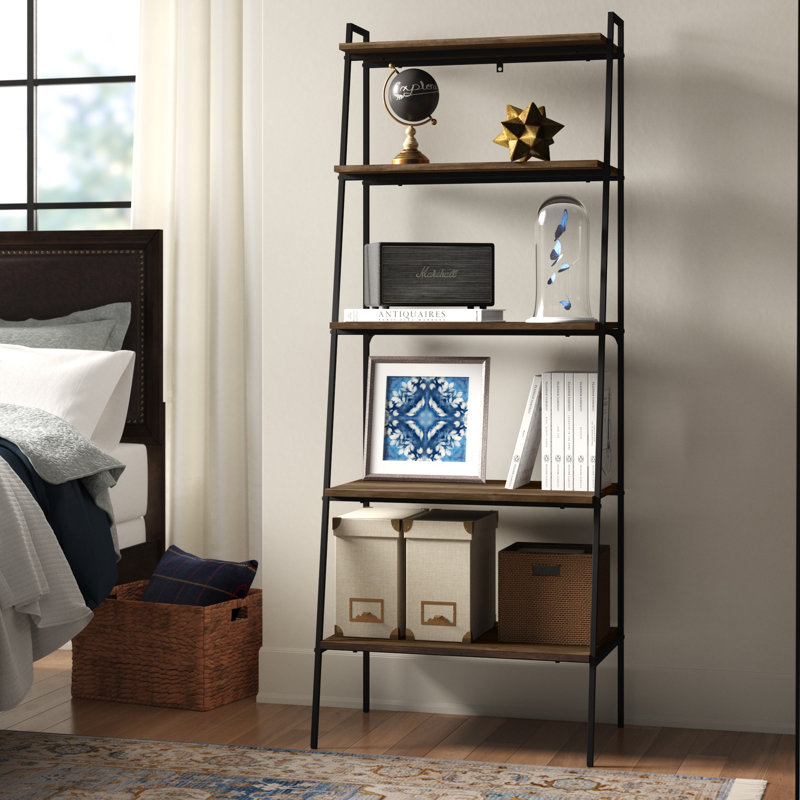 Bernadette 183cm H x 72cm W Steel Ladder Bookcase, Rustic Oak