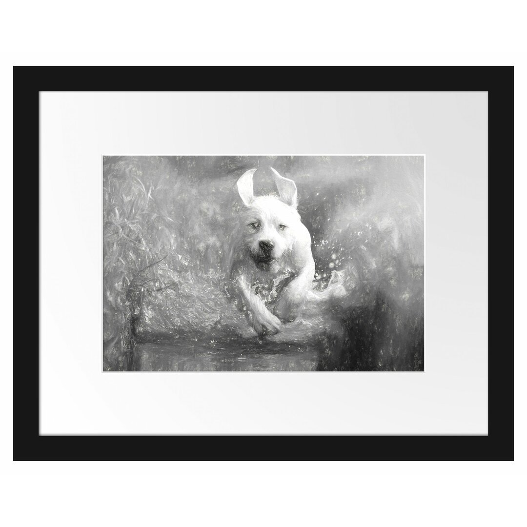 Gerahmtes Papierbild Labrador-Welpe Wasser