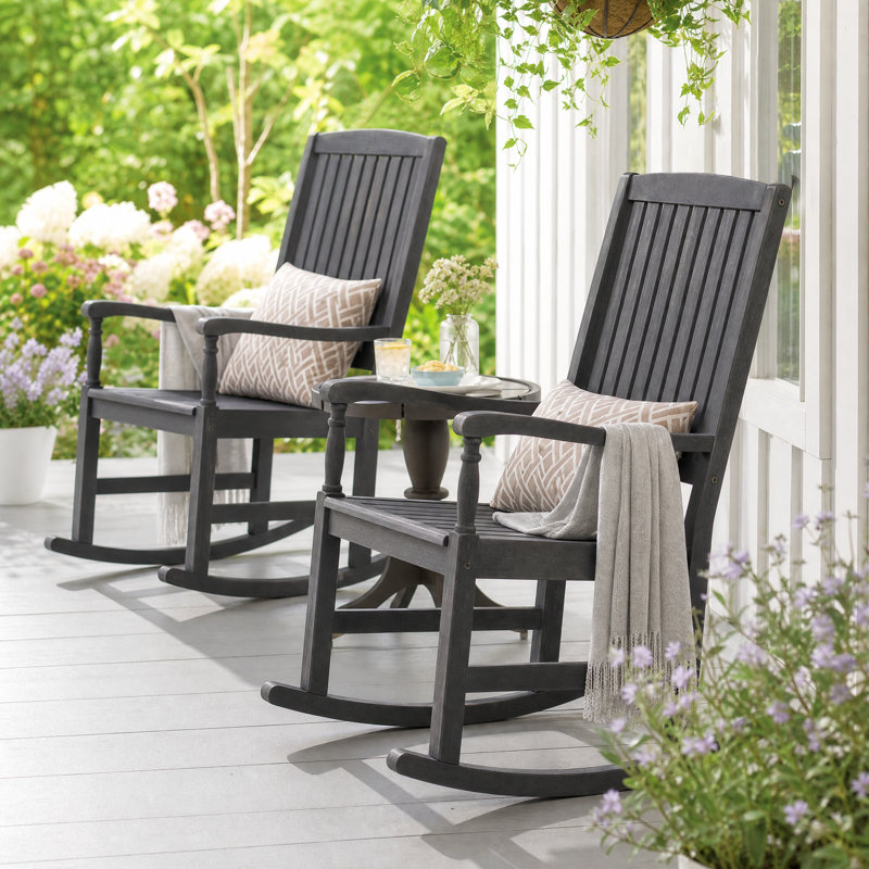 Chaise berçante en bois massif Mccomb, Gris foncé