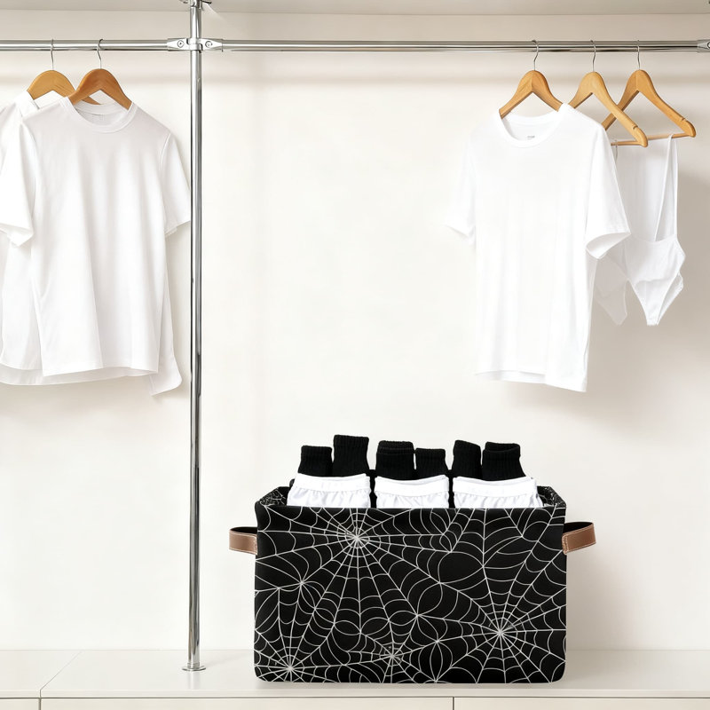 Collapsible Storage Basket With Handles, Fabric Organizer Bin For Home Organization, Halloween Spider Web Design, Waterproof And Durable