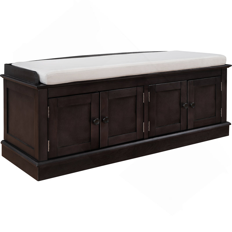 Hippolytus 42.7"Wood Storage Shoe Bench with 4 Doors and Adjustable Shelves and Removable Cushion, Espresso
