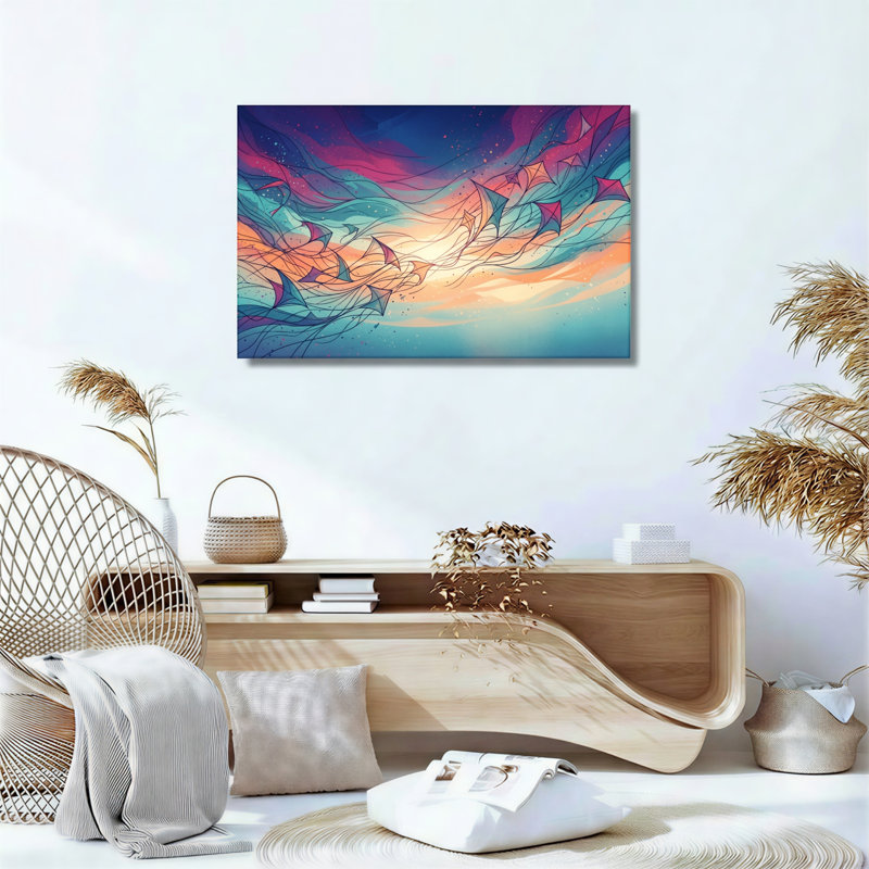 Abstract Waves Canvas Wall Art Oil Painting Print Set Of 1, 20"H x 30"W, Wrapped Canvas
