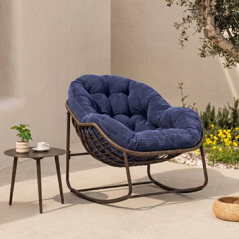 Fauteuil Papasan berçant surdimensionné pour patio, Bleu