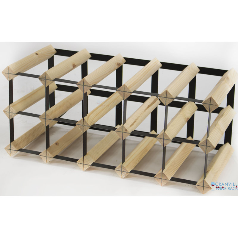 Liddle 15 - Bottle Solid Wood Wine Bottle Rack, Natural Pine / Black Steel