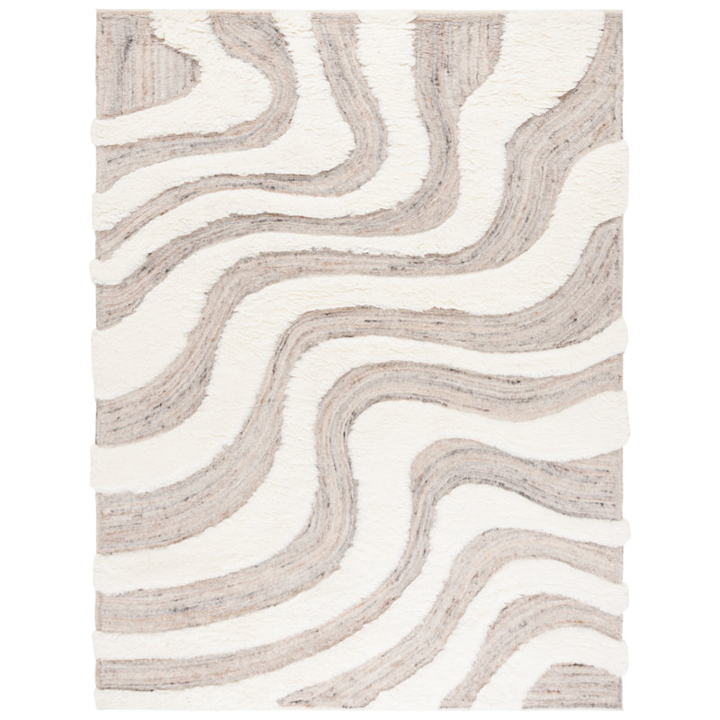 Ankara Abstract Handmade Wool Area Rug in Beige/Ivory, Rectangle 8' x 10'