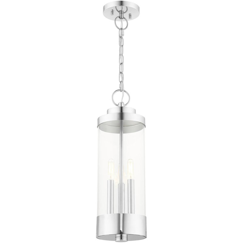 3 Light BN Outdoor Pendant Lantern with Clear Glass Shade, Chrome