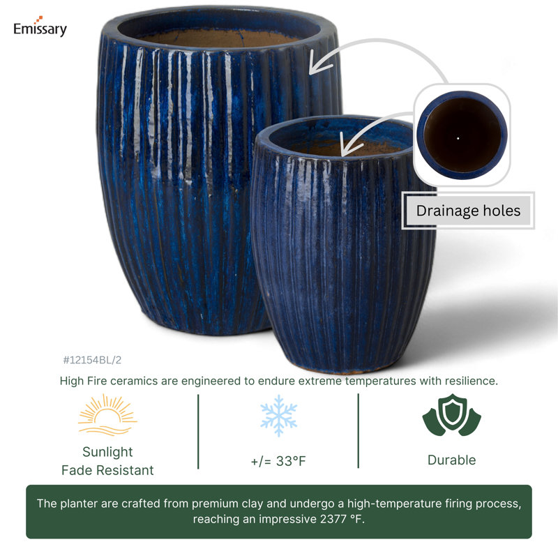 Hensler Handmade Ceramic Planter, Blue, 20" H x 16" W x 16" D