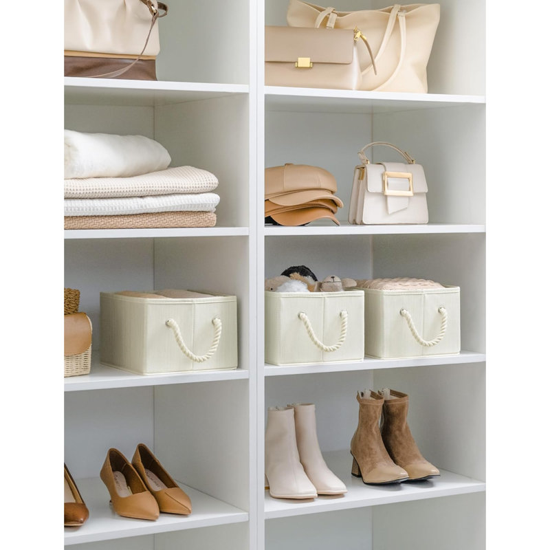 Paniers de rangement pour étagères de rangement, bacs de rangement pliables en tissu avec poignées, paquet de 3, Beige