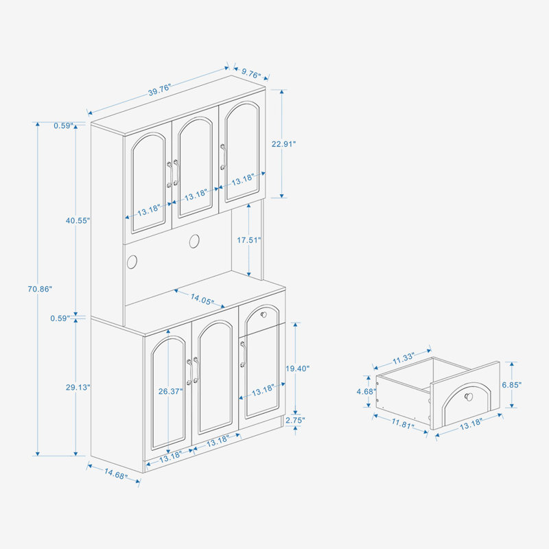 White MDF 71" Kitchen Pantry Storage Cabinet with 6 Doors and 1 Drawer