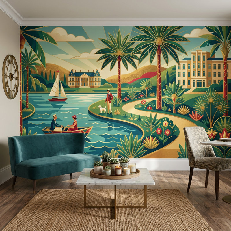 Décoration murale art déco de palmiers tropicaux, 200 po x 120 po, Peel and Stick