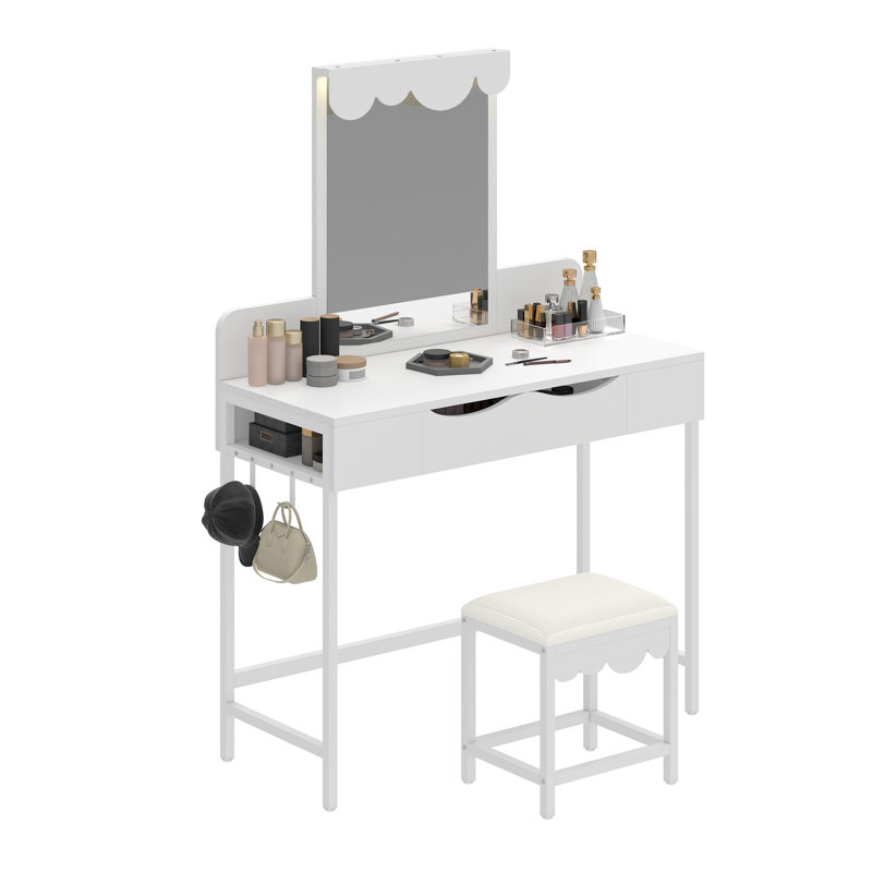Dressing Table with Mirror, White